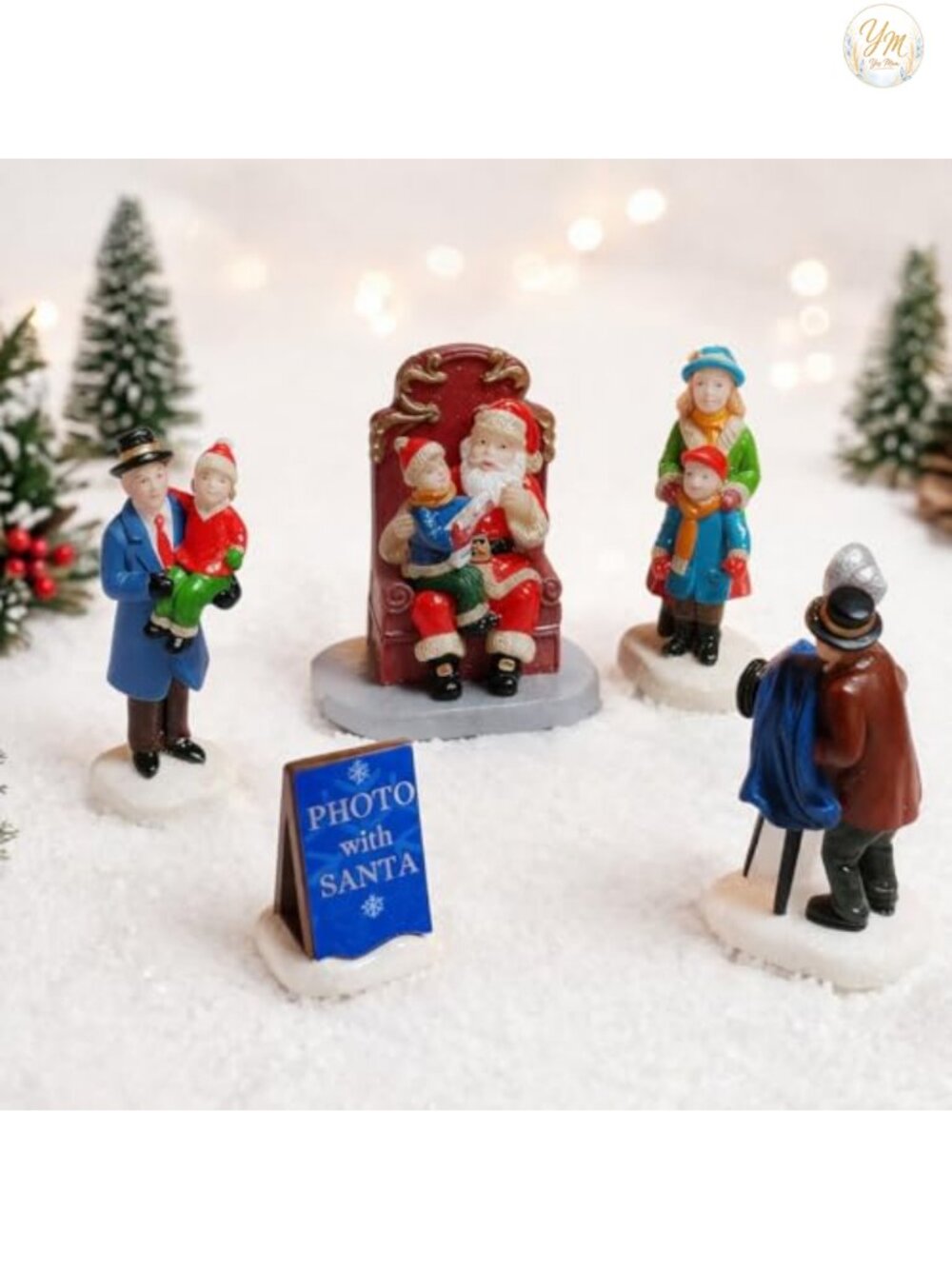 Hand Painted Polyresin Christmas Village Set of 5 Santa Figurines Holiday Decor